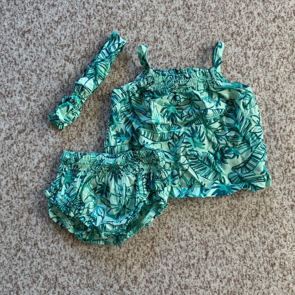 5/$25 Carter’s Baby Girl 3 Piece Blue Tropical Bubble Short Set - Picture 2 of 3
